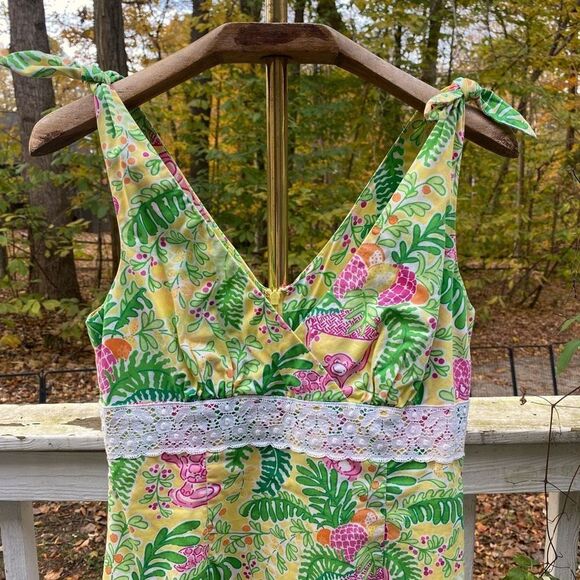 Vintage 00s Lilly Pulitzer Yellow Pink Cotton Sundress - Picture 3 of 6